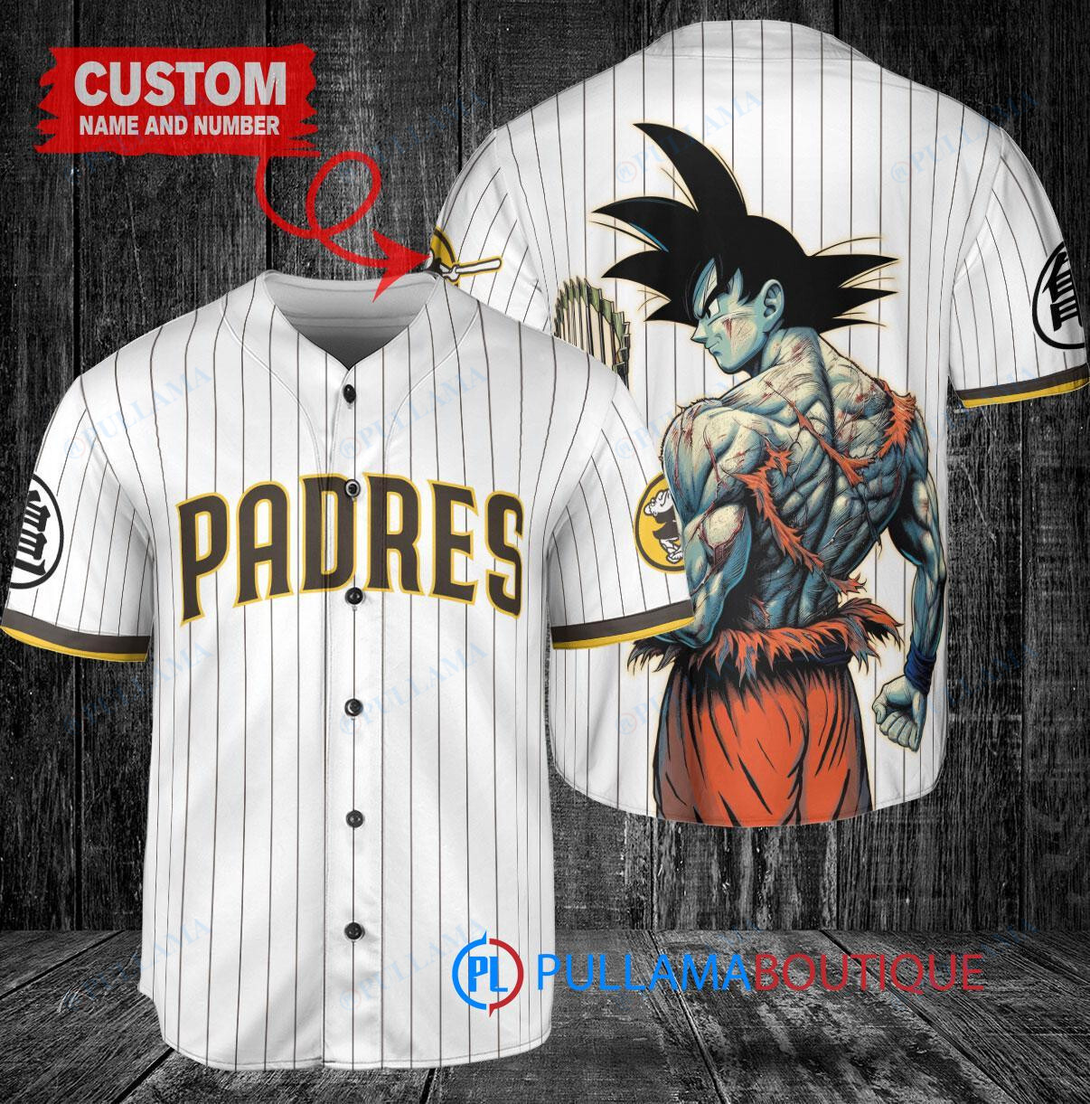San Diego Padres x Son Goku Kakarot Super Saiyan Dragon Ball Z with Trophy Baseball Jersey White