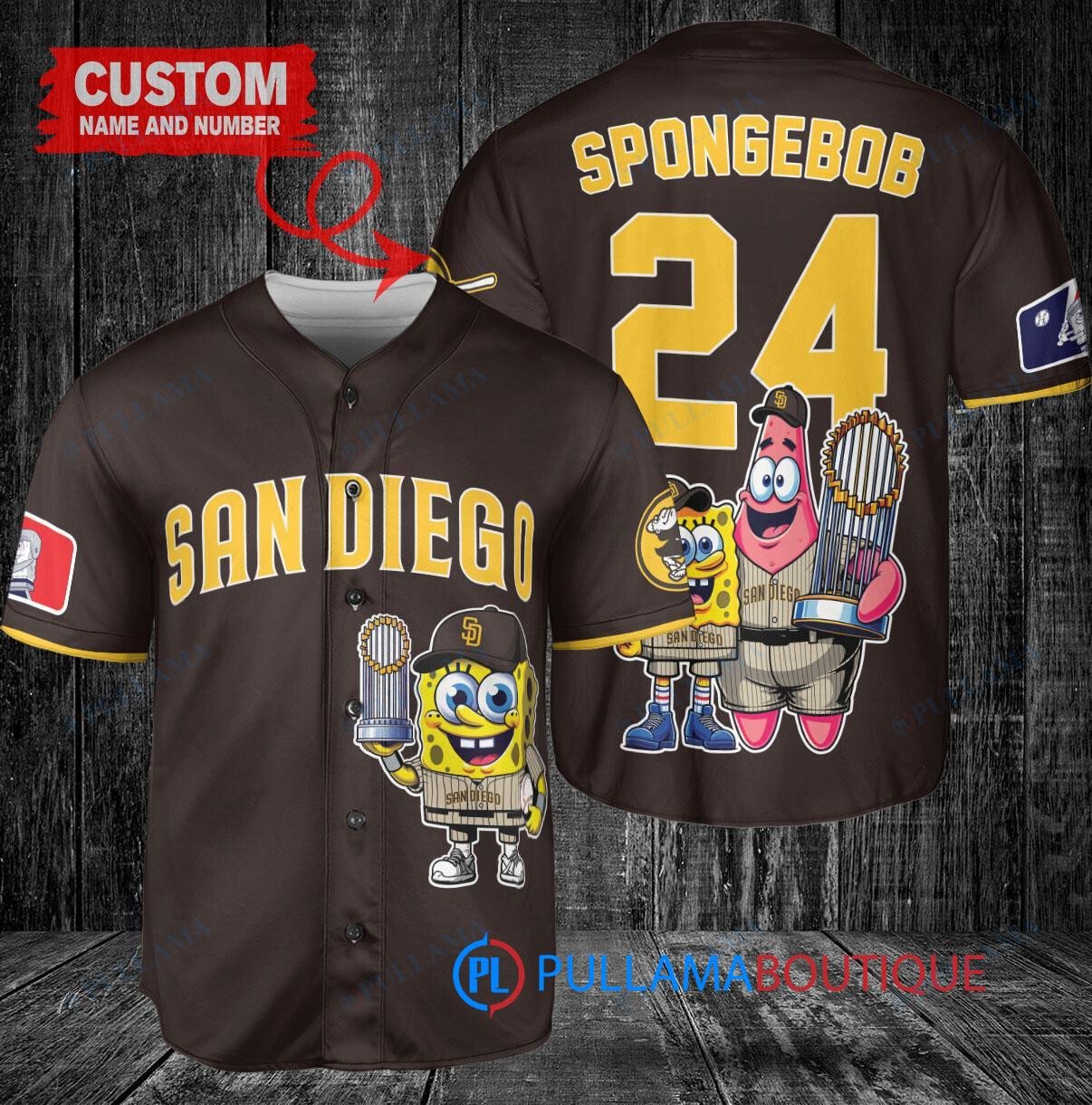 San Diego Padres x SpongeBob SquarePants with Trophy Custom Baseball Jersey Brown