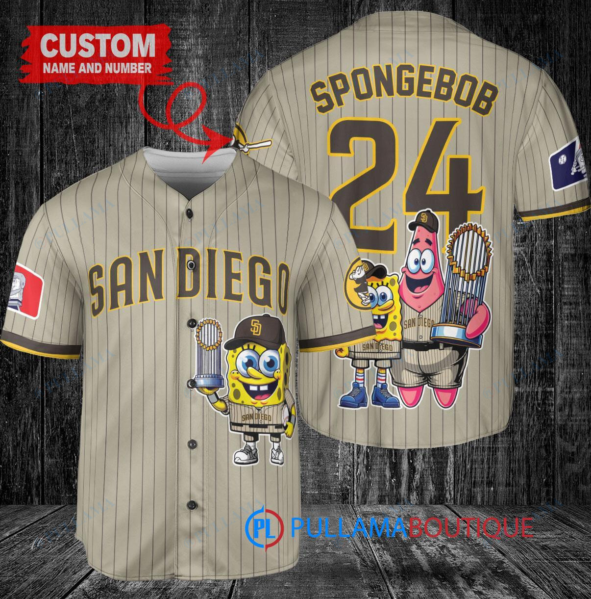 San Diego Padres x SpongeBob SquarePants with Trophy Custom Baseball Jersey Tan