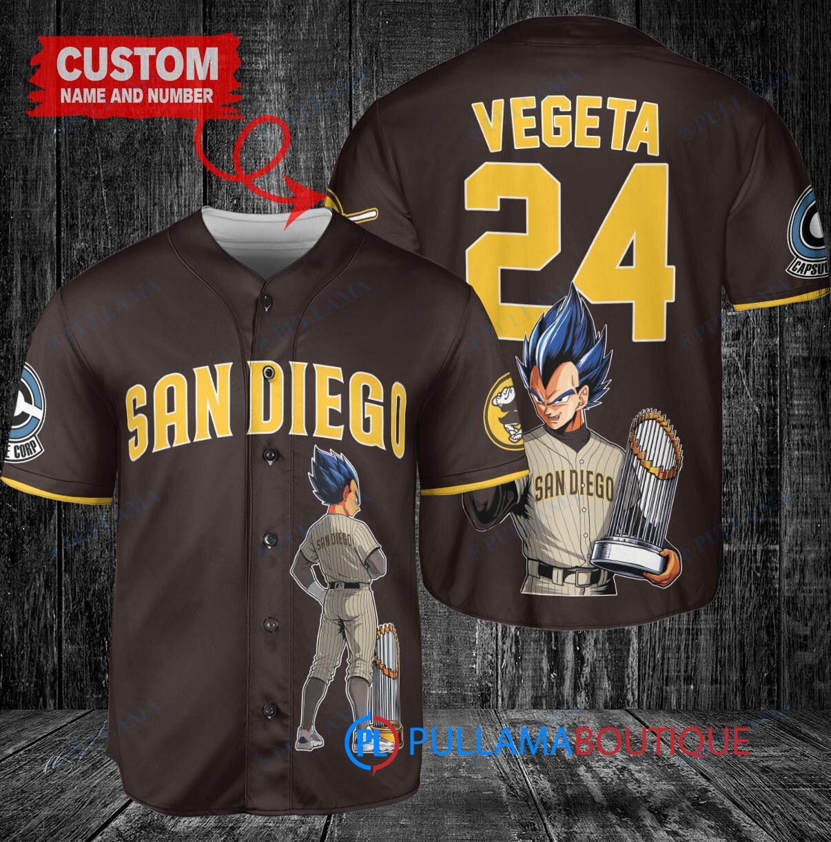 San Diego Padres x Vegeta Super Saiyan Dragon Ball Z with Trophy Custom Baseball Jersey Brown