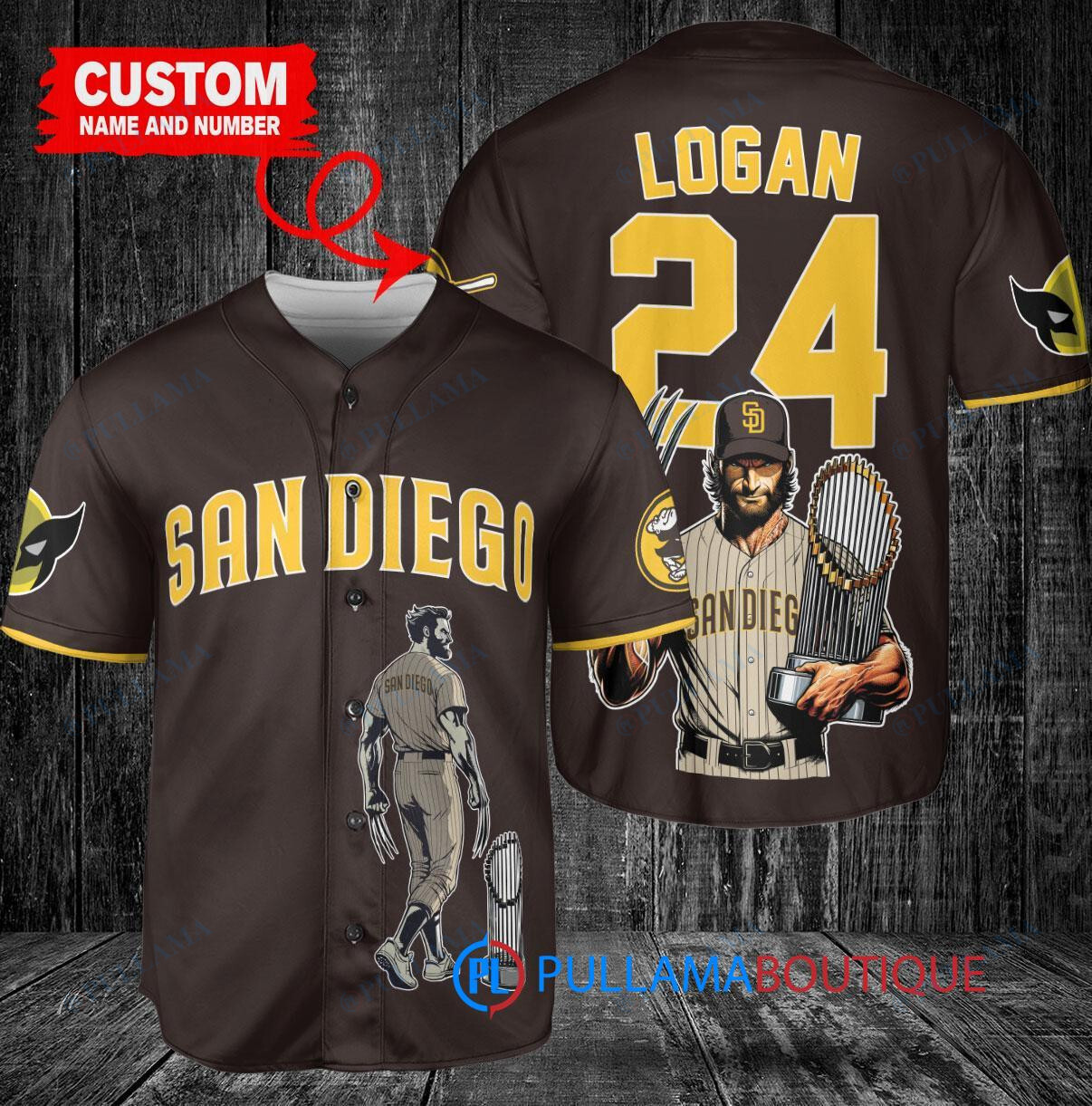 San Diego Padres x Wolverine Logan with Trophy Custom Baseball Jersey Brown