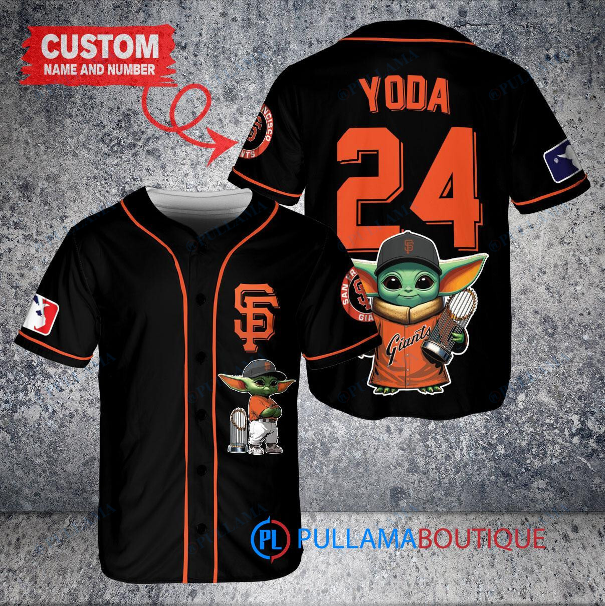 San Francisco Giants x Baby Yoda Star Wars The Mandalorian with Trophy Custom Baseball Jersey Black