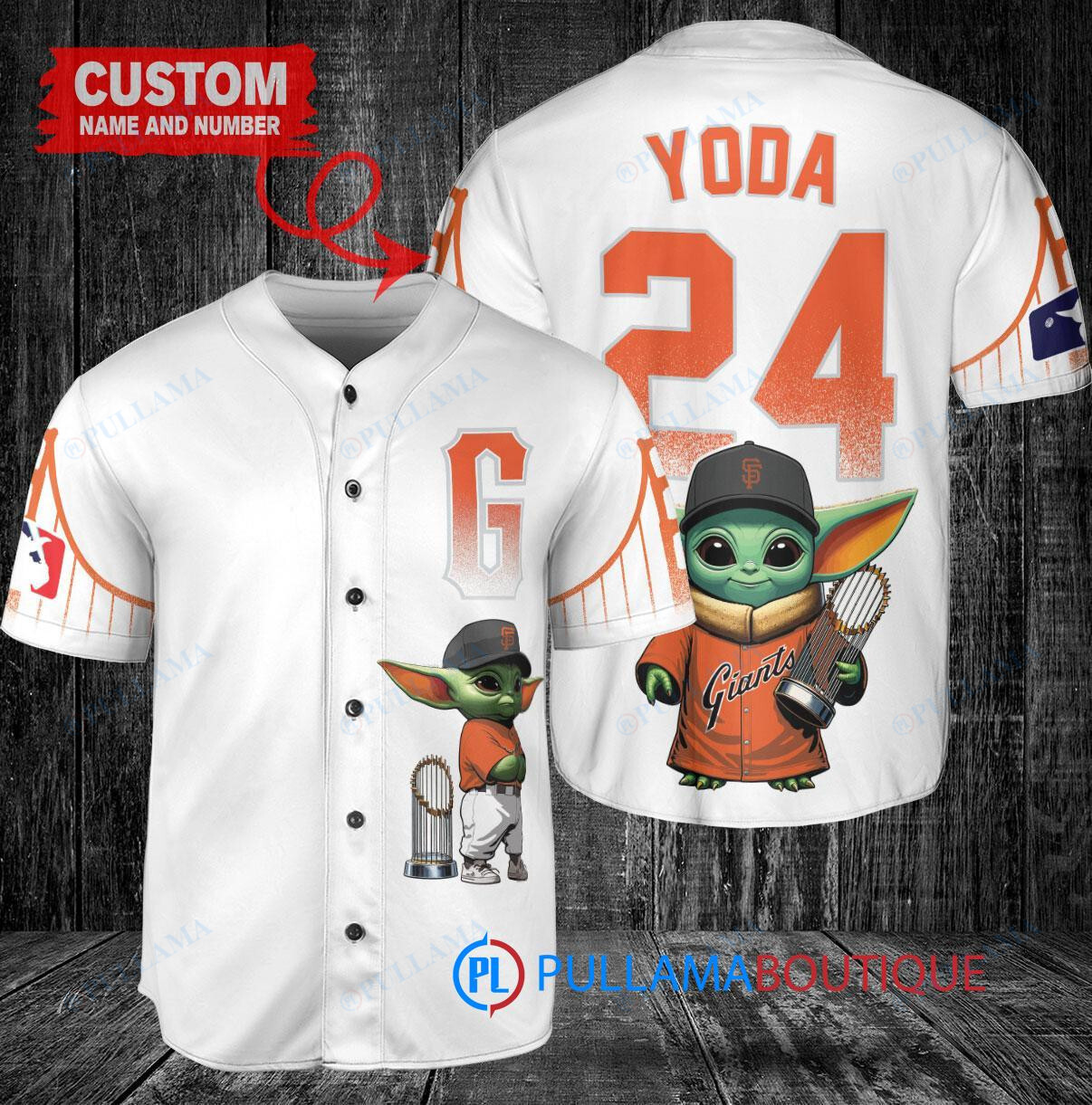 San Francisco Giants x Baby Yoda Star Wars The Mandalorian with Trophy Custom Baseball Jersey White City Connect