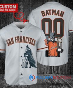 San Francisco Giants x DC Comics Batman The Dark Knight with Trophy Custom Baseball Jersey Gray
