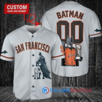 San Francisco Giants x DC Comics Batman The Dark Knight with Trophy Custom Baseball Jersey Gray