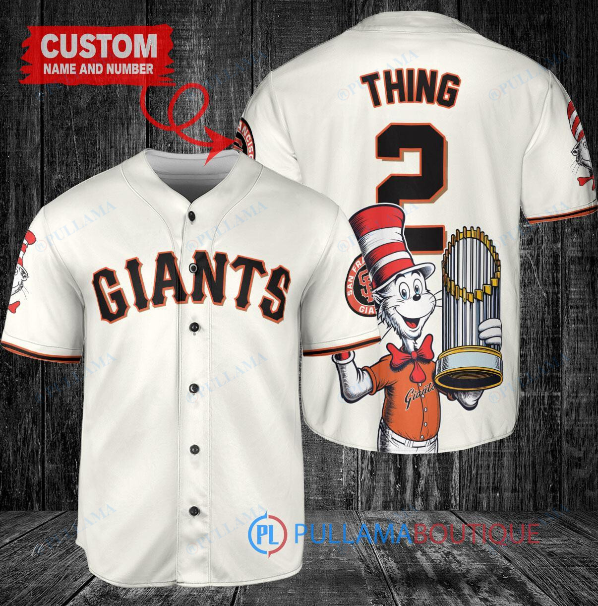 San Francisco Giants x Dr Seuss with World Series Trophy Custom Baseball Jersey Cream