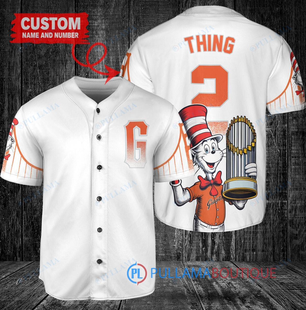 San Francisco Giants x Dr Seuss with World Series Trophy Custom Baseball Jersey White City Connect