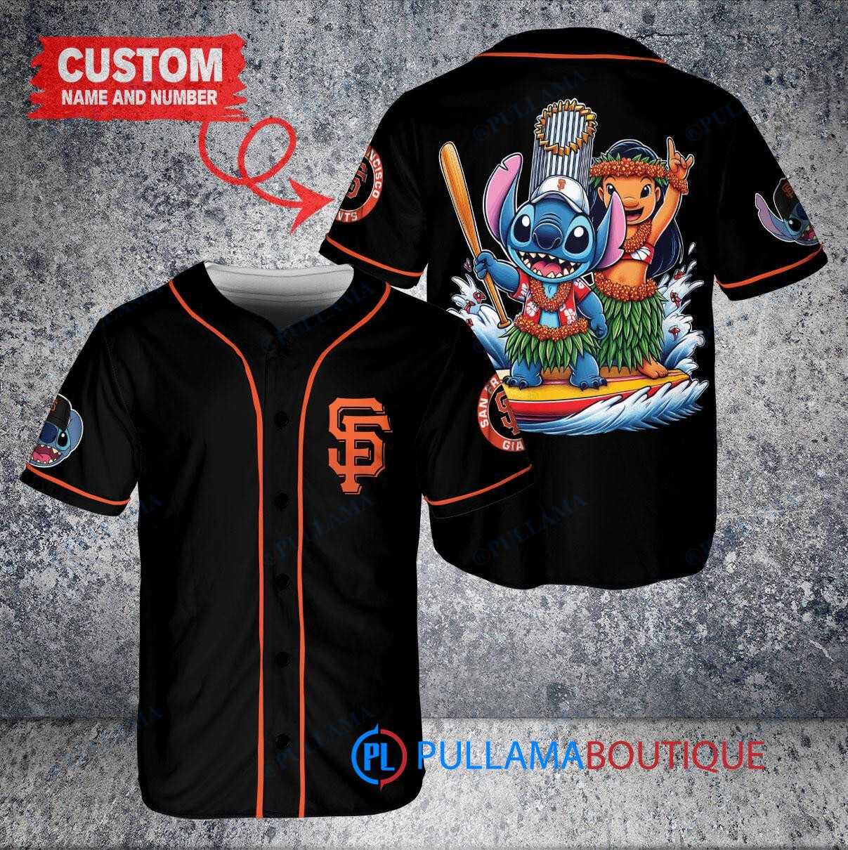 San Francisco Giants x Lilo & Stitch with Trophy Baseball Jersey Black
