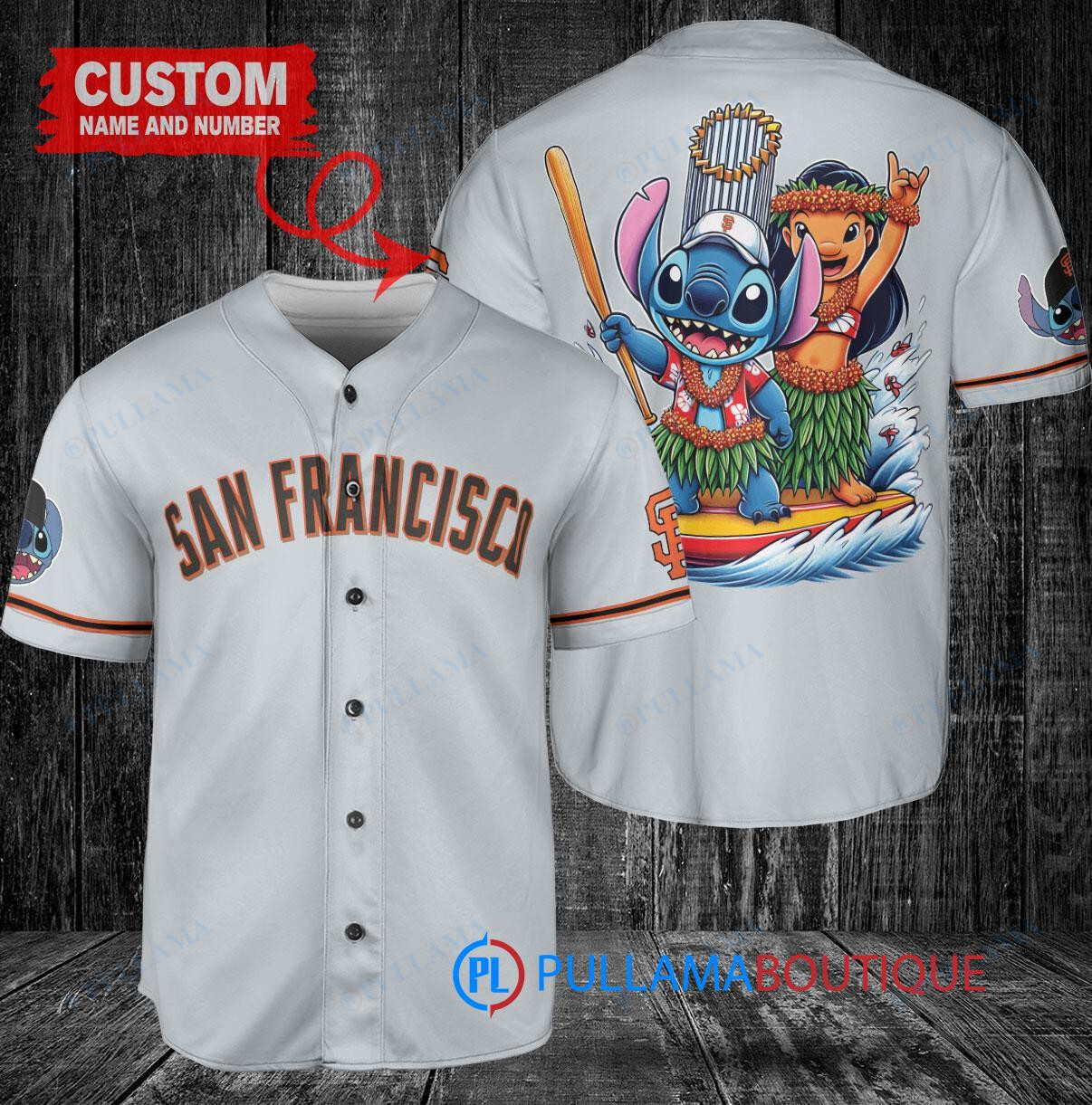 San Francisco Giants x Lilo & Stitch with Trophy Baseball Jersey Gray