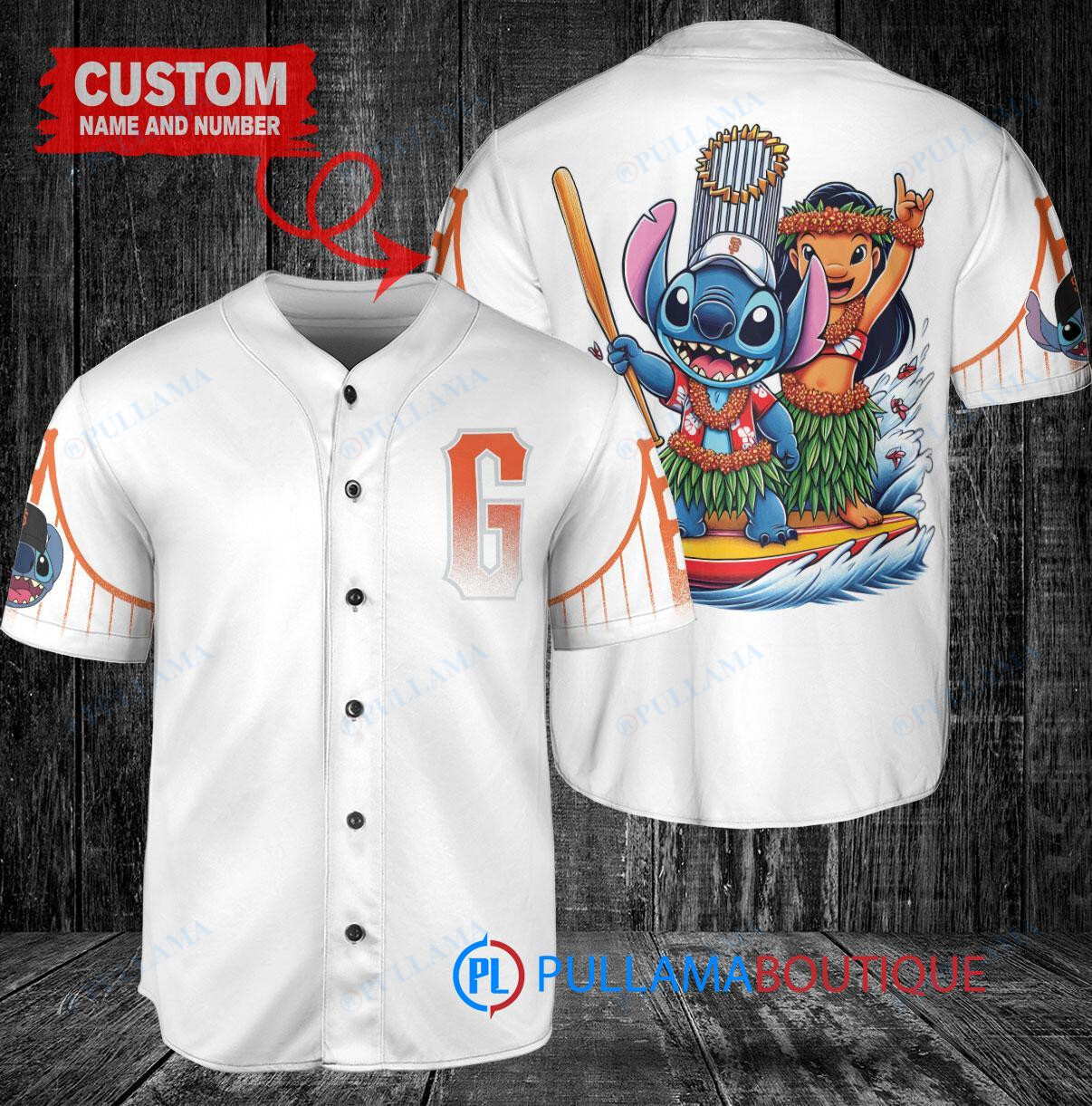 San Francisco Giants x Lilo & Stitch with Trophy Baseball Jersey White City Connect