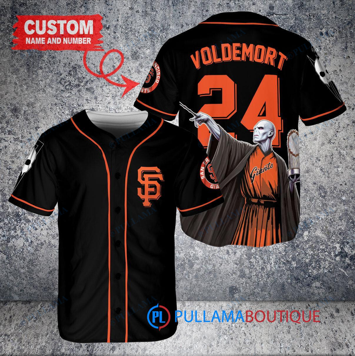 San Francisco Giants x Lord Voldemort Harry Potter with Trophy Custom Baseball Jersey Black