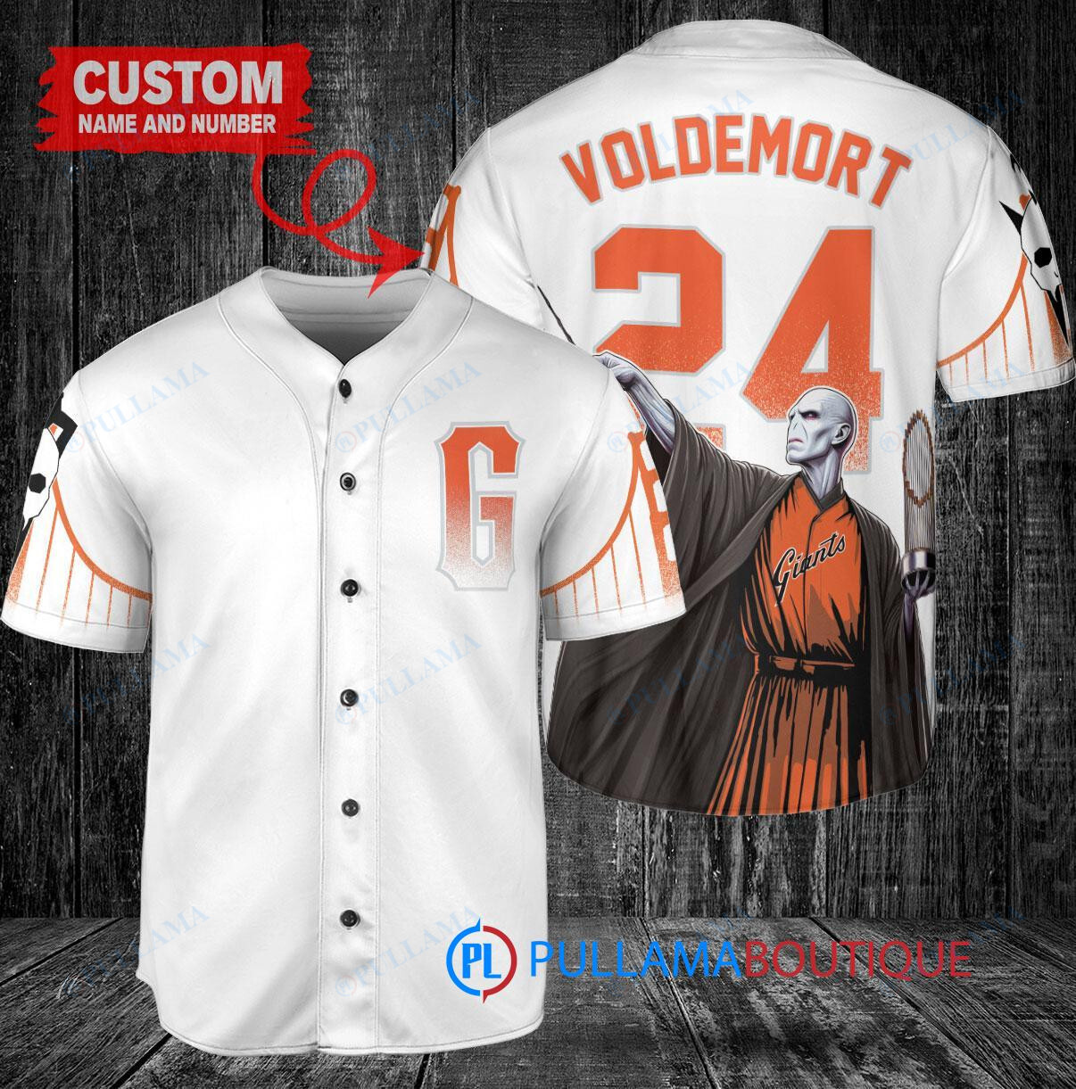 San Francisco Giants x Lord Voldemort Harry Potter with Trophy Custom Baseball Jersey White City Connect