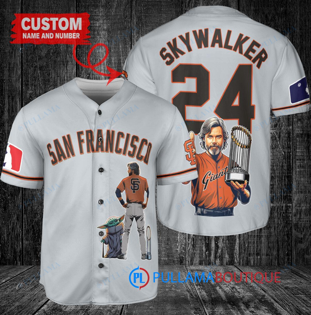 San Francisco Giants x Luke Skywalker Star Wars with Trophy Custom Baseball Jersey Gray