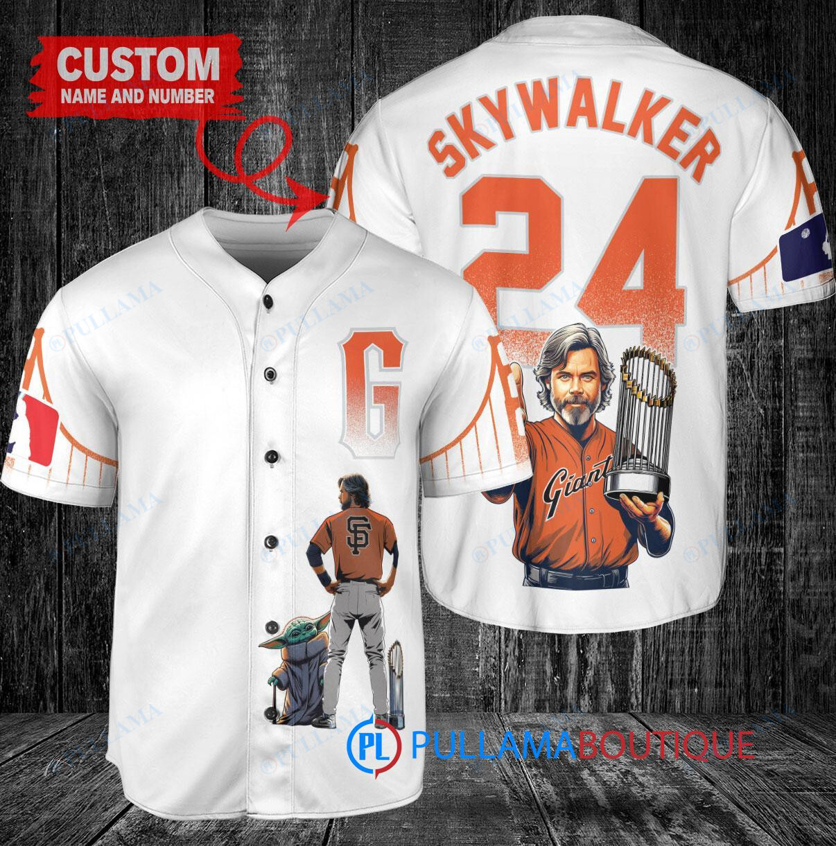 San Francisco Giants x Luke Skywalker Star Wars with Trophy Custom Baseball Jersey White City Connect