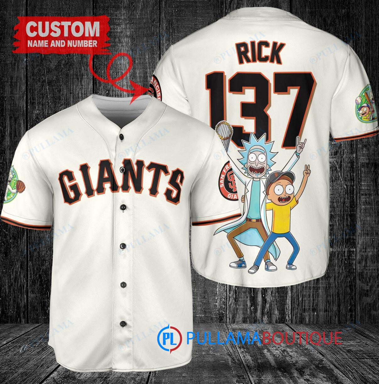 San Francisco Giants x Rick and Morty with Trophy Custom Baseball Jersey Cream