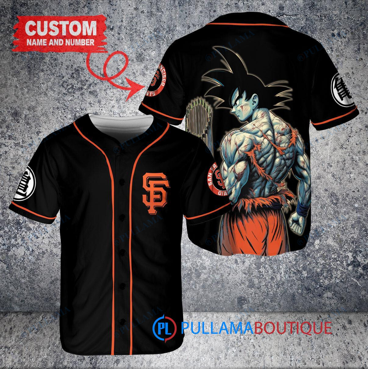 San Francisco Giants x Son Goku Kakarot Super Saiyan Dragon Ball Z with Trophy Baseball Jersey Black