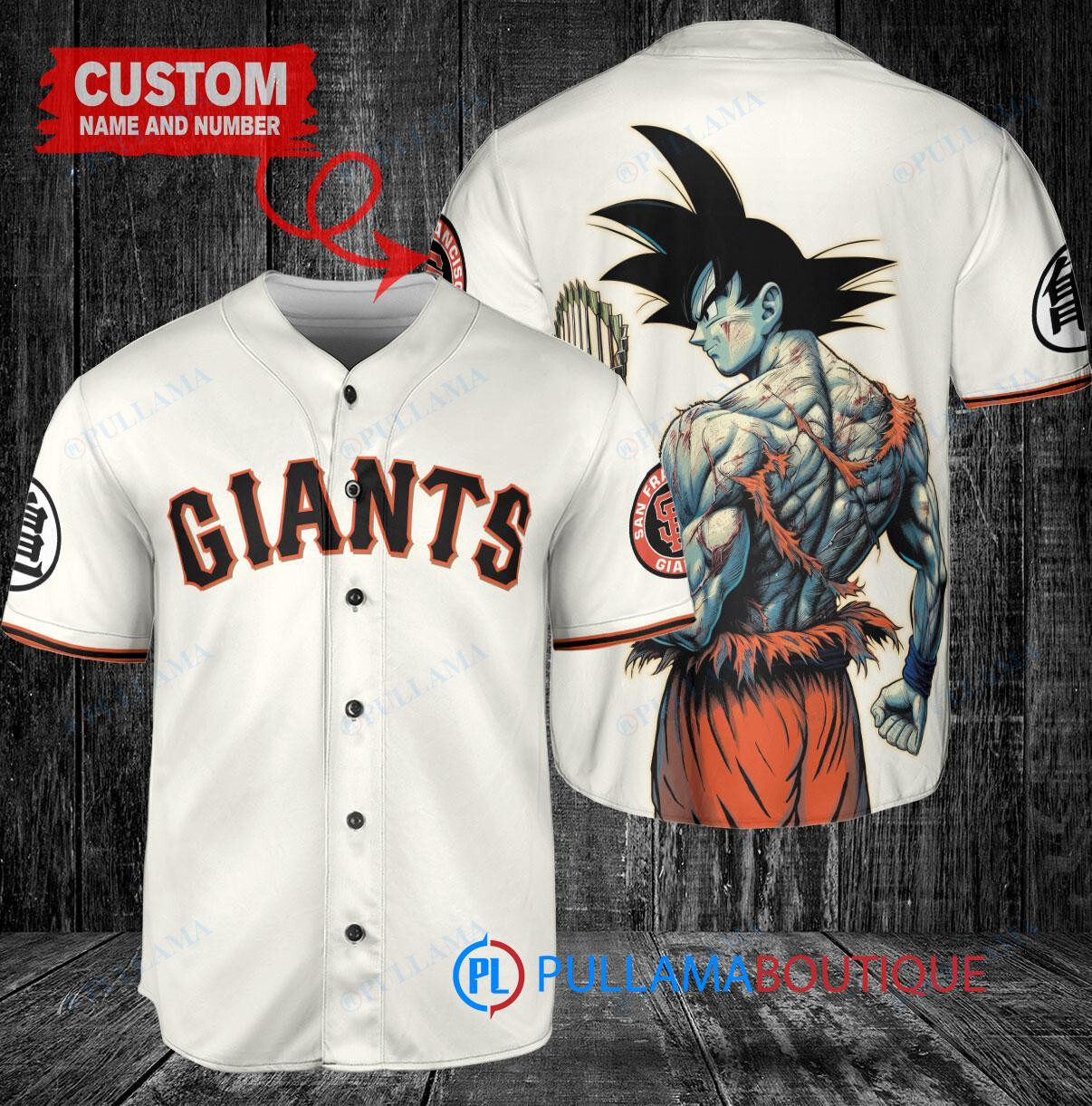 San Francisco Giants x Son Goku Kakarot Super Saiyan Dragon Ball Z with Trophy Baseball Jersey Cream