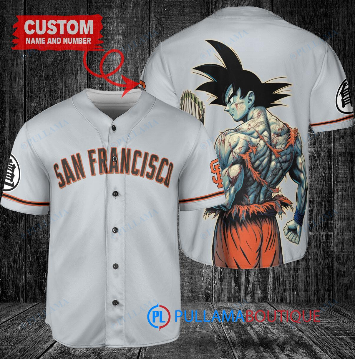 San Francisco Giants x Son Goku Kakarot Super Saiyan Dragon Ball Z with Trophy Baseball Jersey Gray