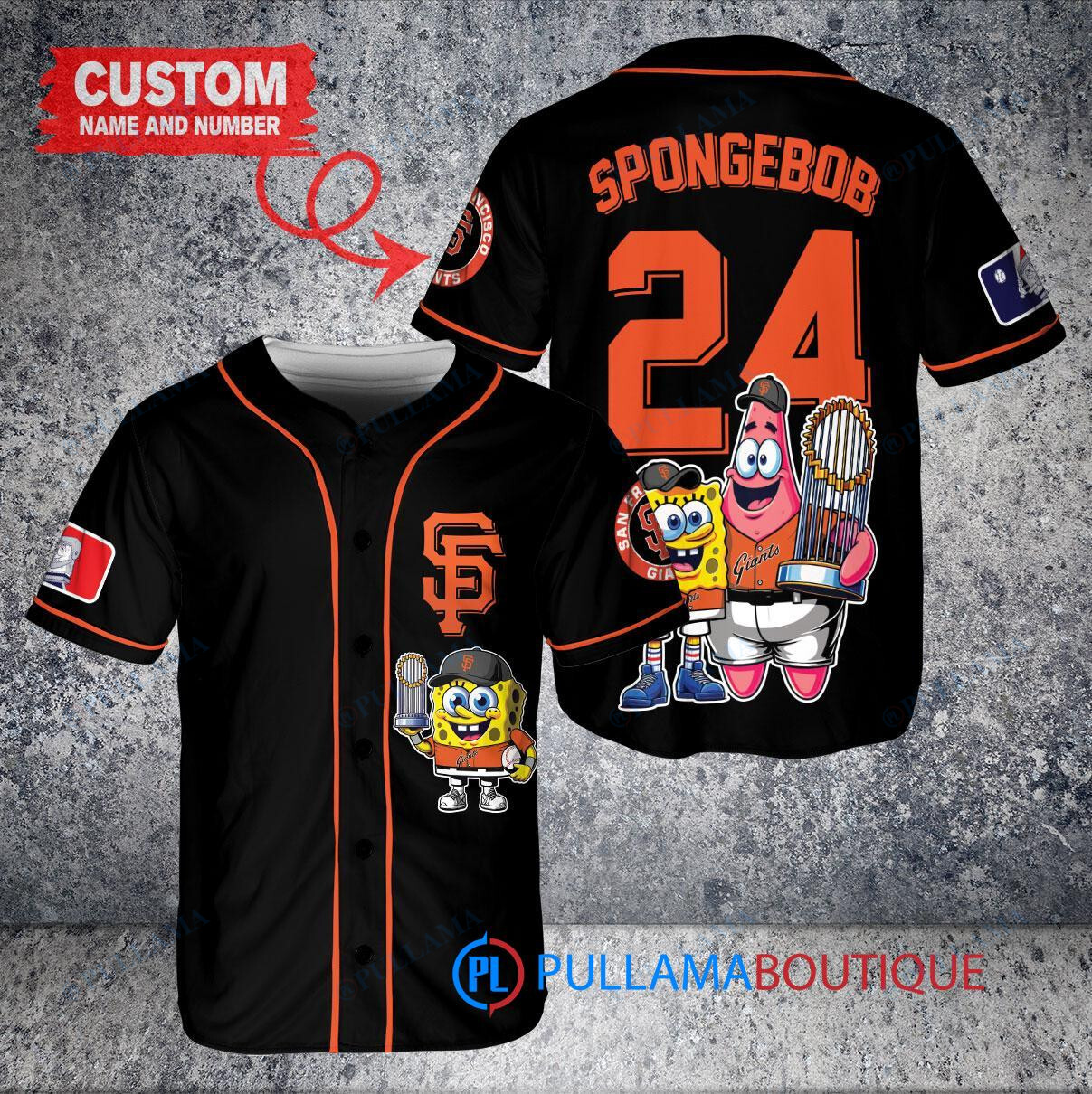 San Francisco Giants x SpongeBob SquarePants with Trophy Custom Baseball Jersey Black