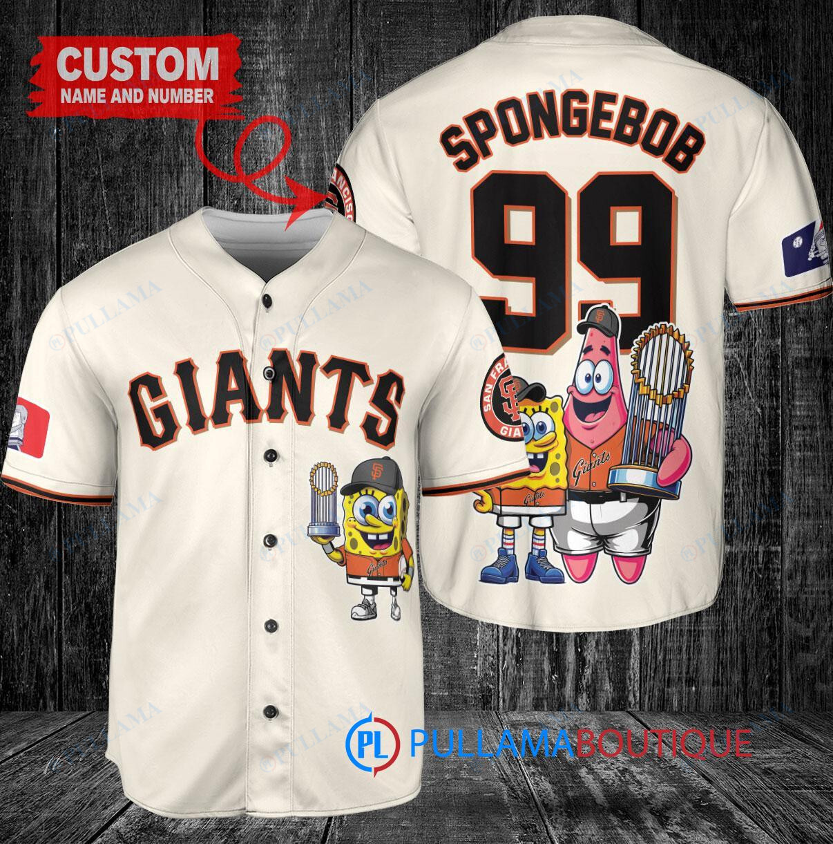 San Francisco Giants x SpongeBob SquarePants with Trophy Custom Baseball Jersey Cream
