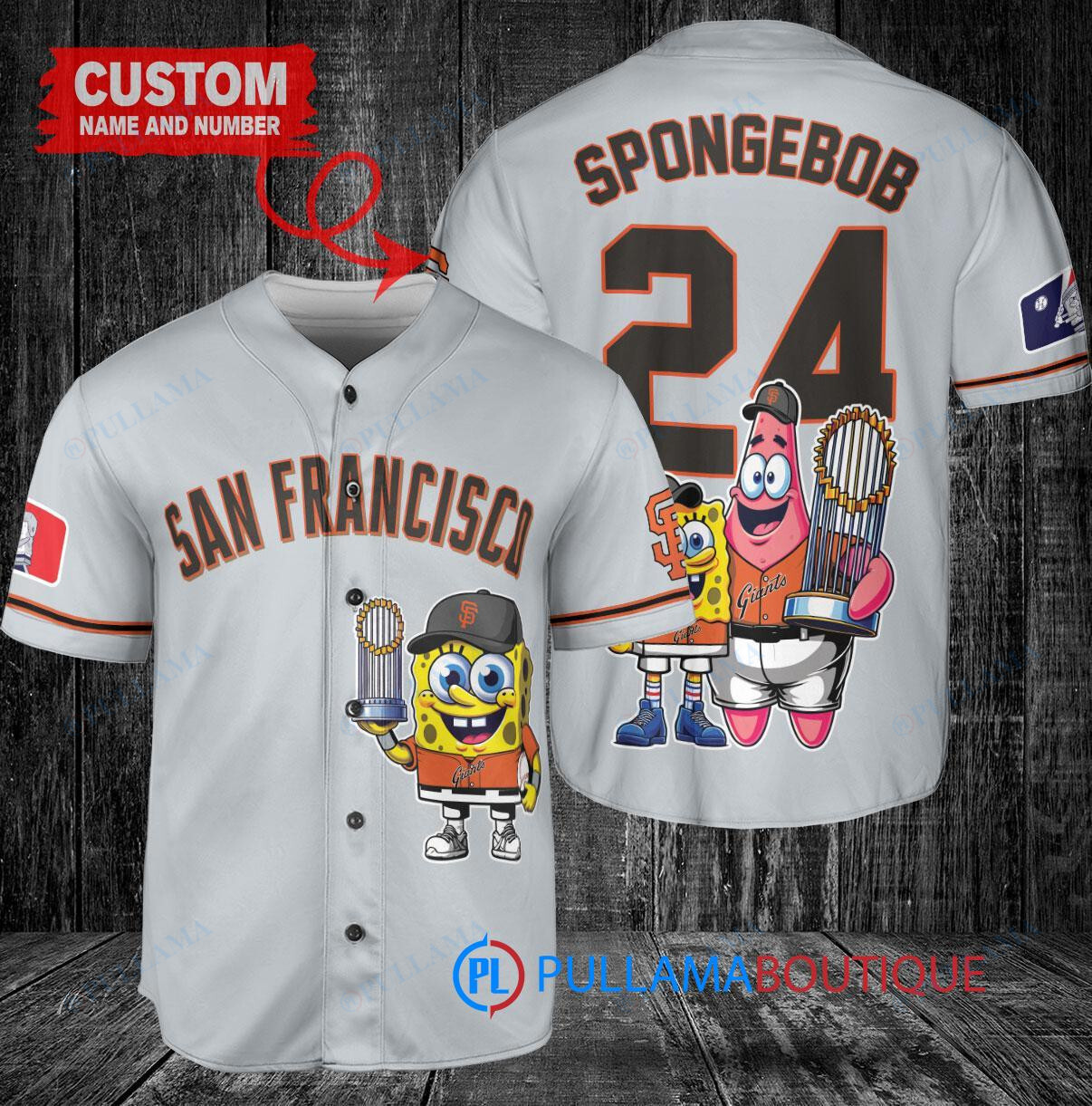 San Francisco Giants x SpongeBob SquarePants with Trophy Custom Baseball Jersey Gray