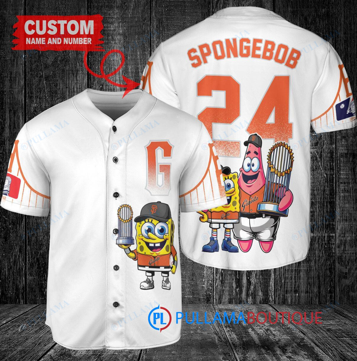 San Francisco Giants x SpongeBob SquarePants with Trophy Custom Baseball Jersey White City Connect