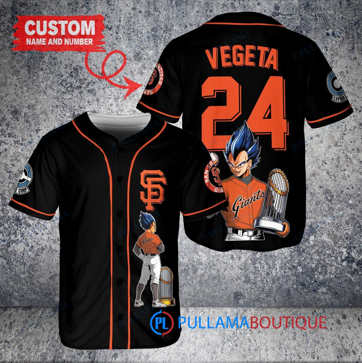 San Francisco Giants x Vegeta Super Saiyan Dragon Ball Z with Trophy Custom Baseball Jersey Black