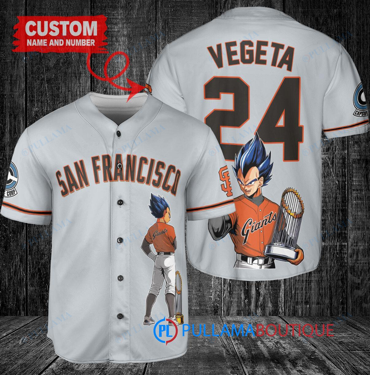 San Francisco Giants x Vegeta Super Saiyan Dragon Ball Z with Trophy Custom Baseball Jersey Gray