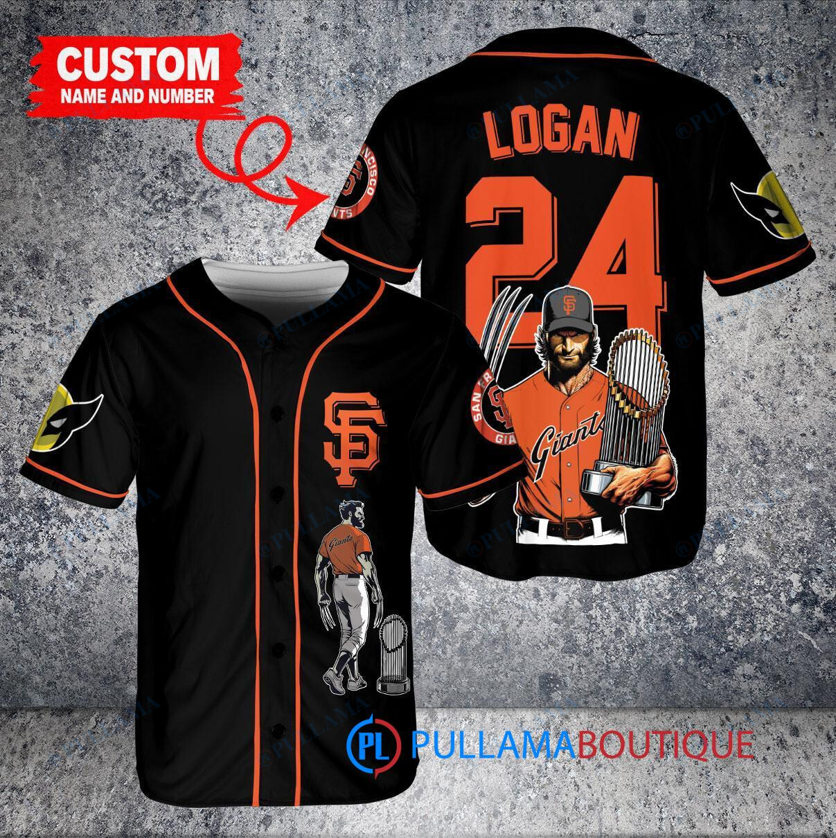 San Francisco Giants x Wolverine Logan with Trophy Custom Baseball Jersey Black
