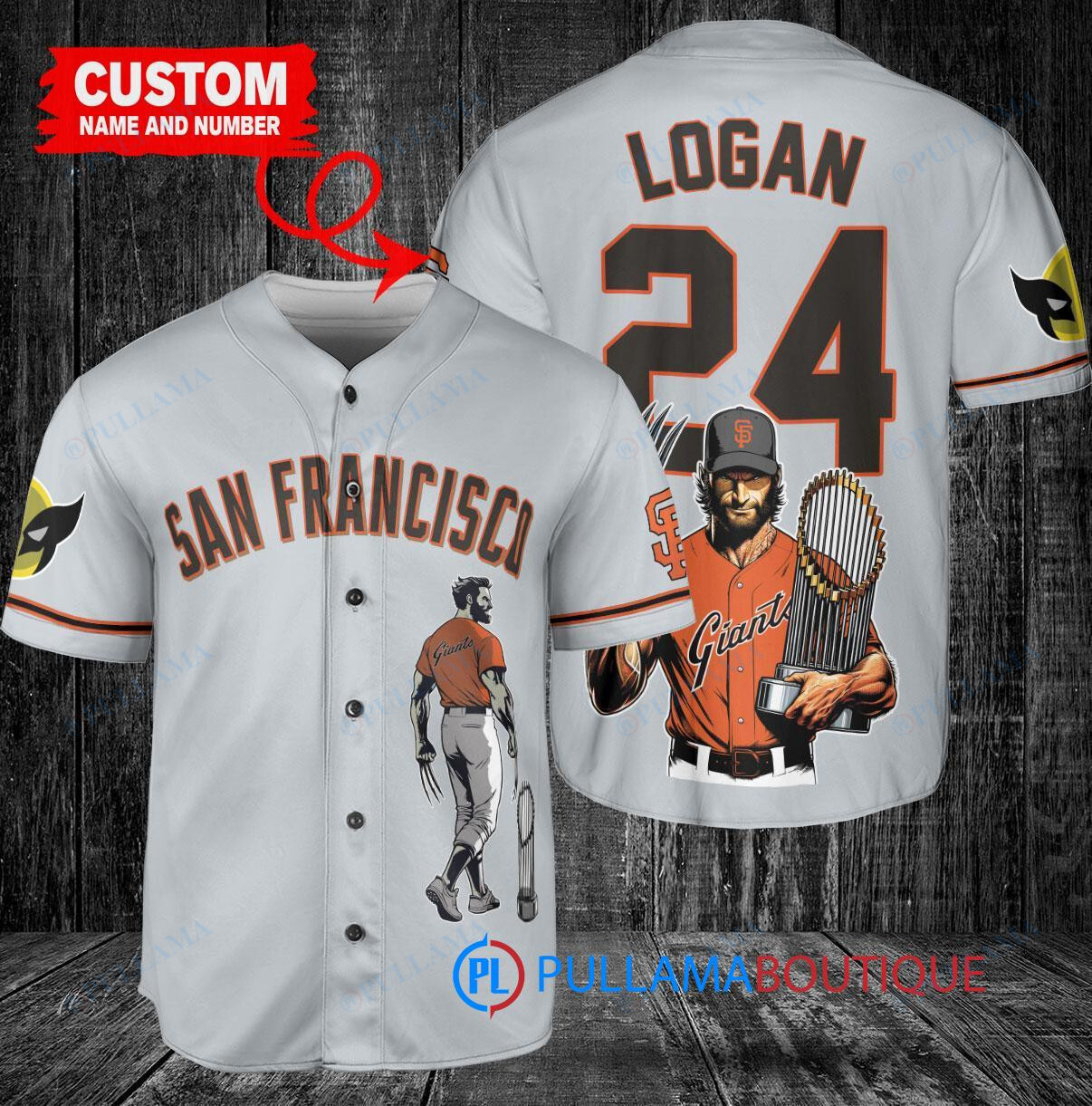 San Francisco Giants x Wolverine Logan with Trophy Custom Baseball Jersey Gray