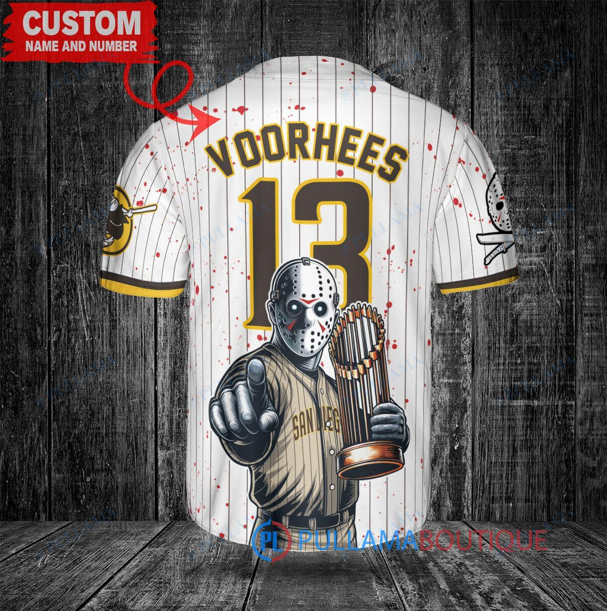 SD Padres Jason Voorhees Halloween World Series Trophy Baseball Jersey White