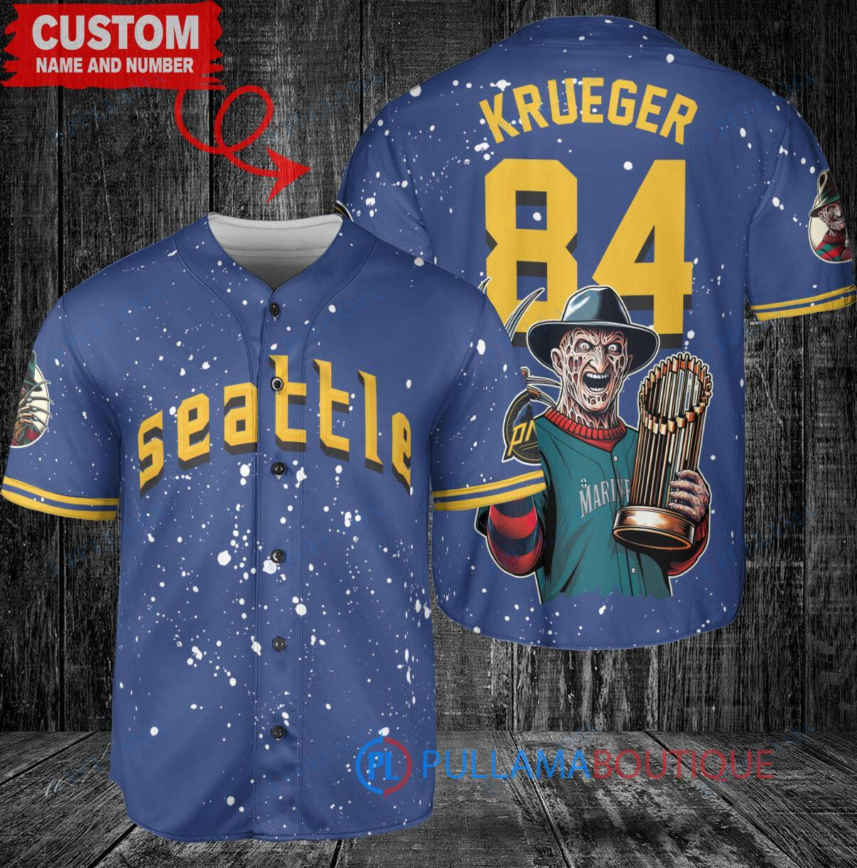Seattle Mariners Freddy Krueger Halloween World Series Trophy Baseball Jersey