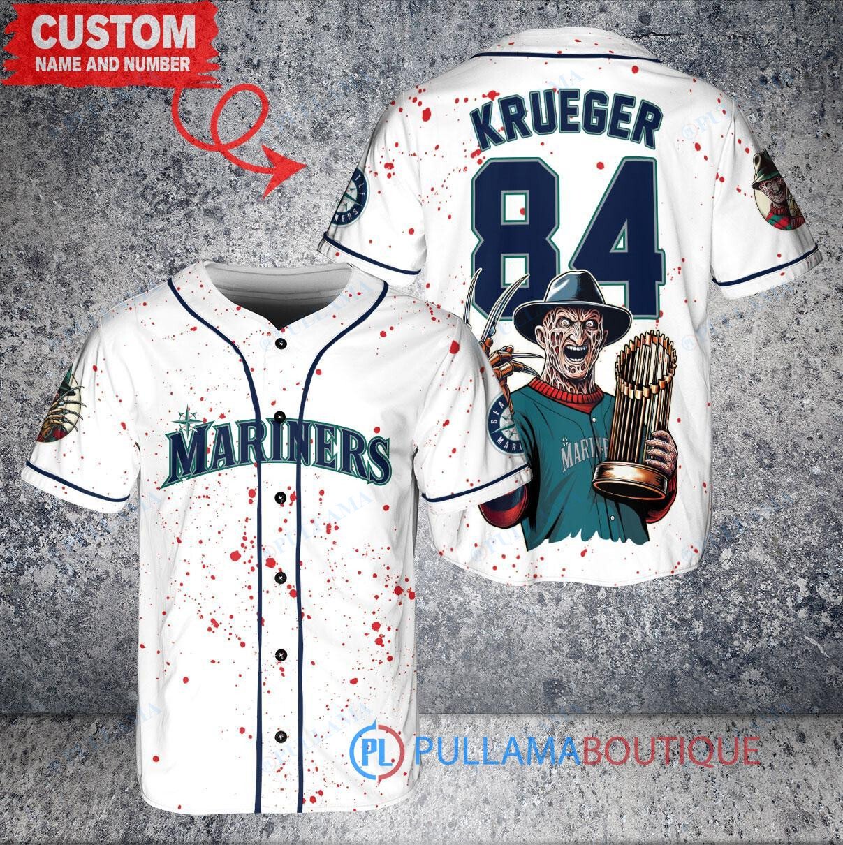 Seattle Mariners Freddy Krueger Halloween World Series Trophy Baseball Jersey White