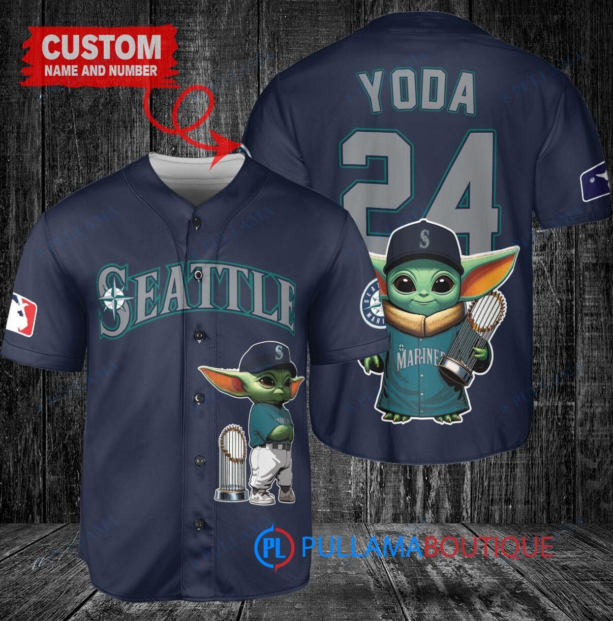 Seattle Mariners x Baby Yoda Star Wars The Mandalorian with Trophy Custom Baseball Jersey Royal