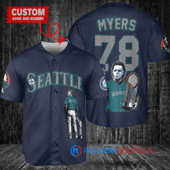 Seattle Mariners x Halloween Michael Myers with Trophy Custom Baseball Jersey Royal