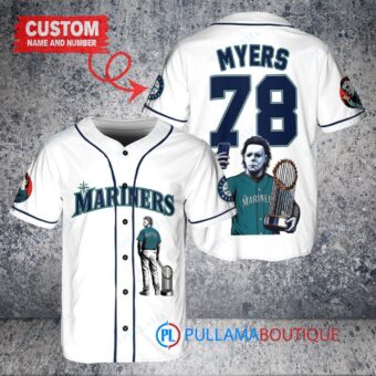 Seattle Mariners x Halloween Michael Myers with Trophy Custom Baseball Jersey White