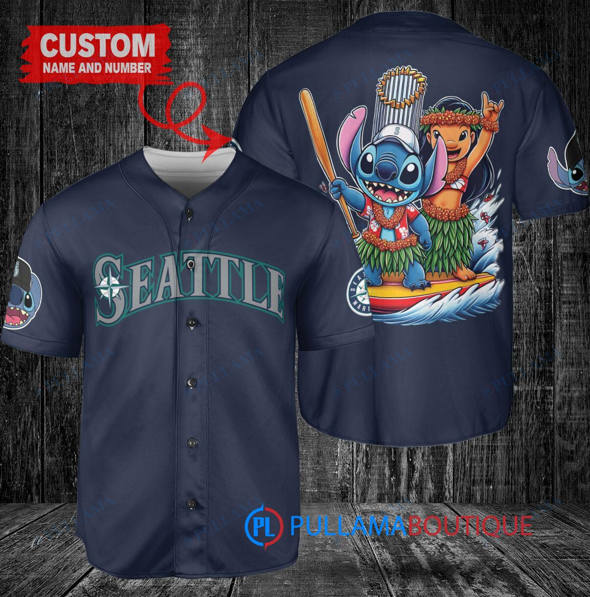 Seattle Mariners x Lilo & Stitch with Trophy Baseball Jersey Navy