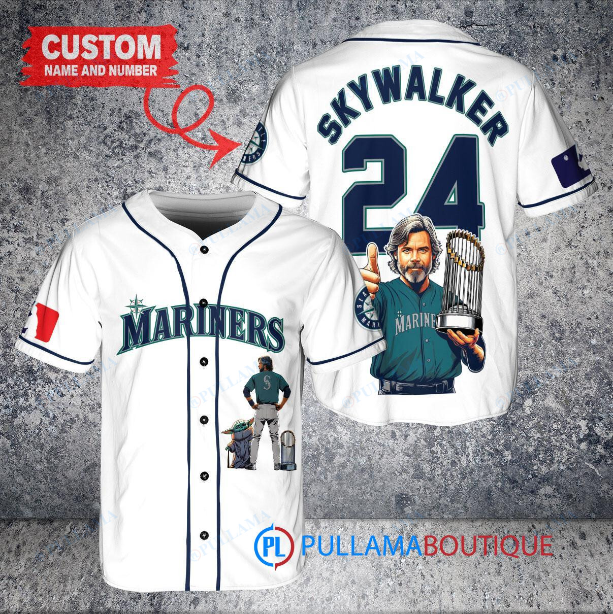 Seattle Mariners x Luke Skywalker Star Wars with Trophy Custom Baseball Jersey White