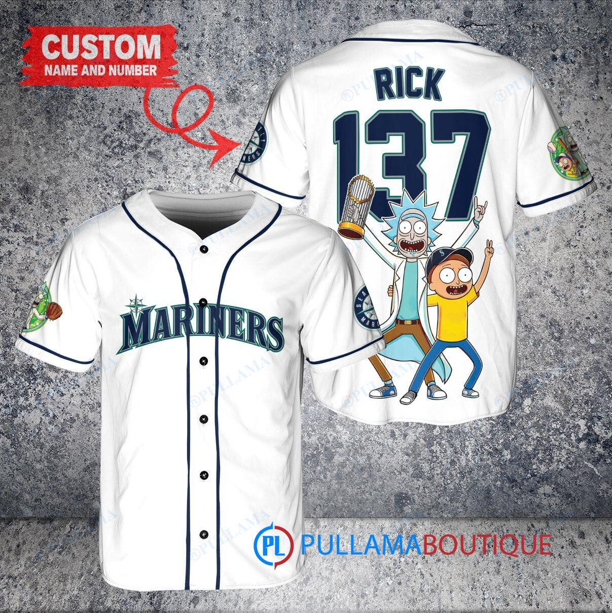 Seattle Mariners x Rick and Morty with Trophy Custom Baseball Jersey White