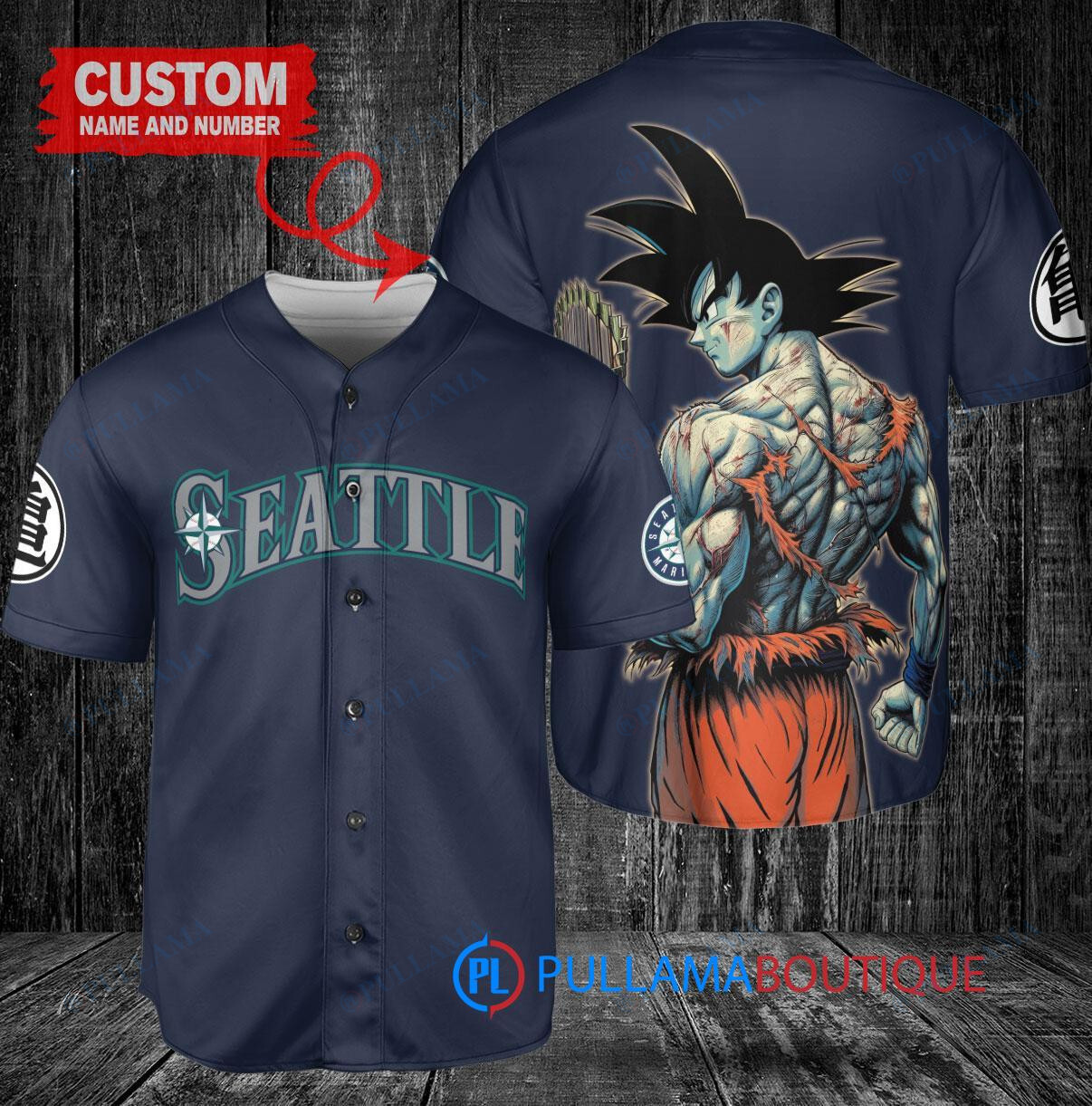 Seattle Mariners x Son Goku Kakarot Super Saiyan Dragon Ball Z with Trophy Baseball Jersey Navy