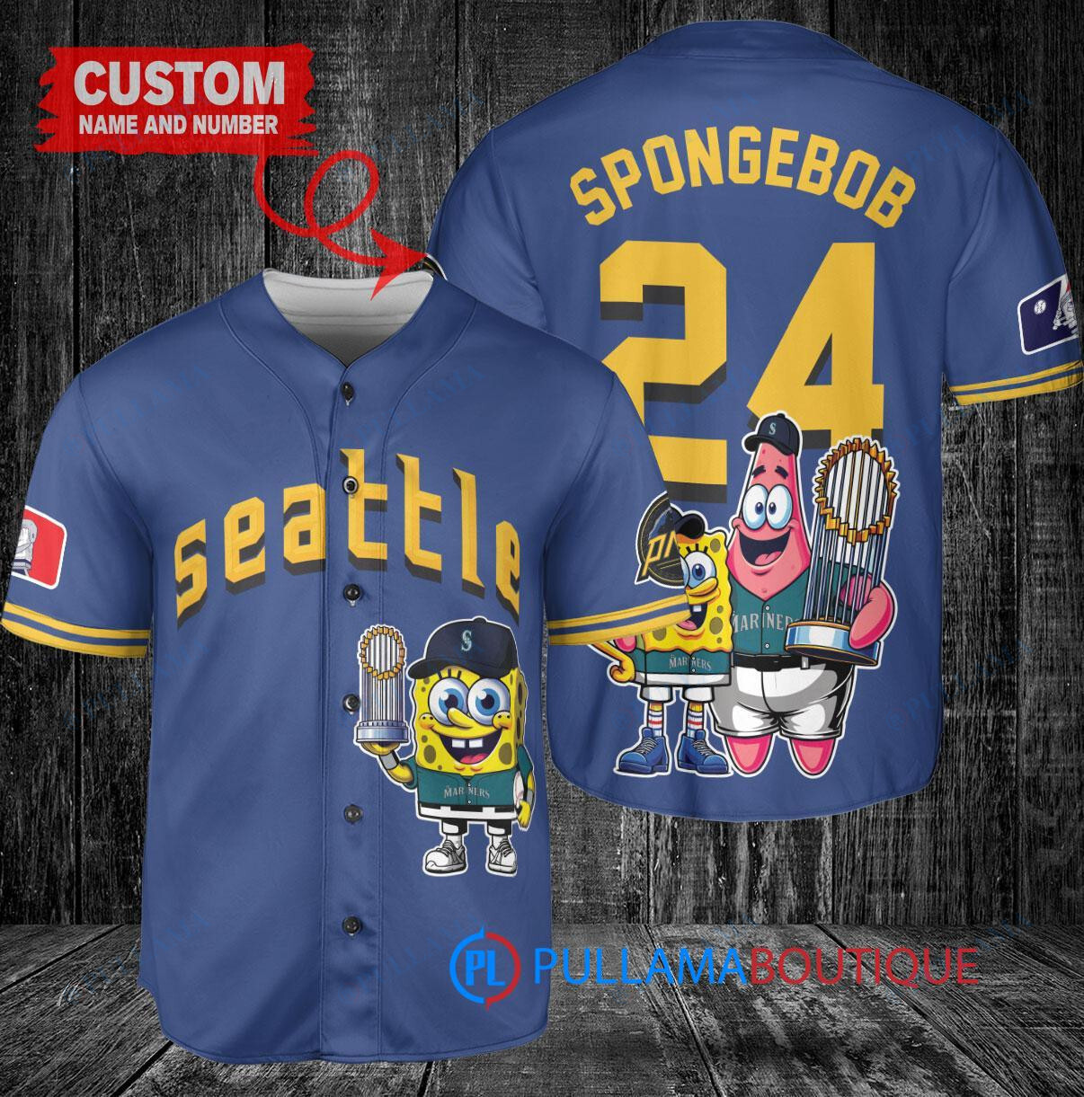 Seattle Mariners x SpongeBob SquarePants with Trophy Custom Baseball Jersey Royal City Connect