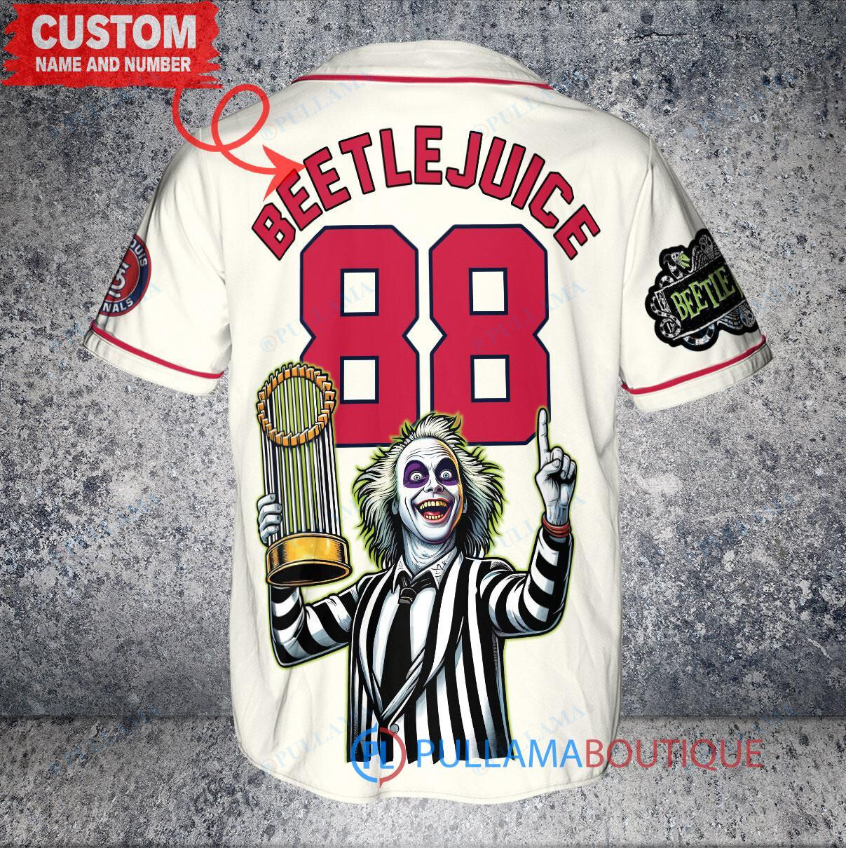 St. Louis Cardinals Beetlejuice Halloween World Series Trophy Baseball Jersey Cream