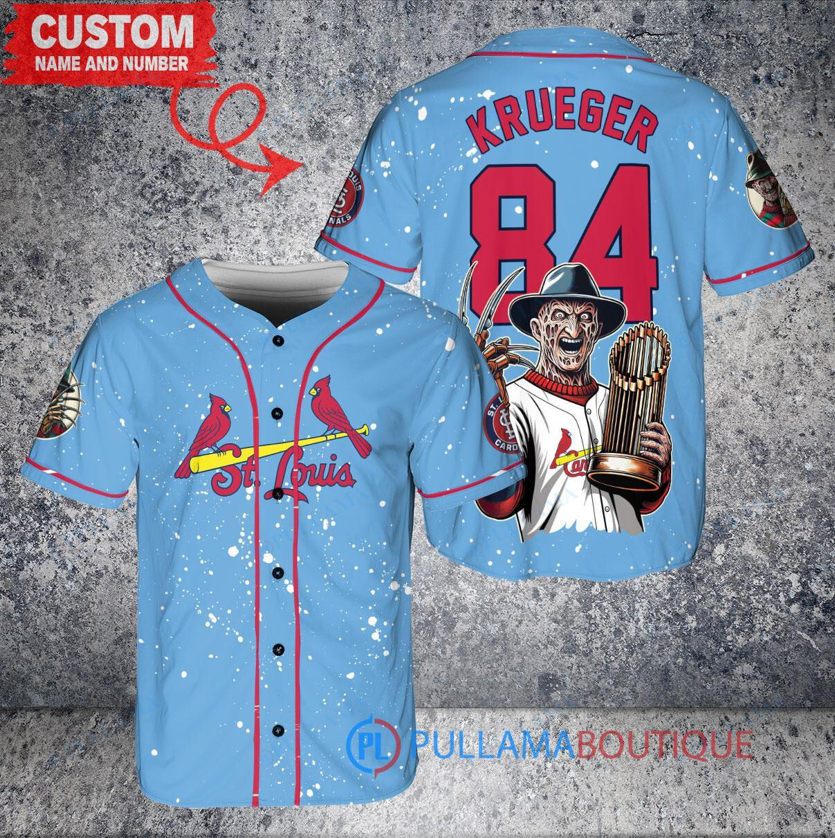 St. Louis Cardinals Freddy Krueger Halloween Baseball Jersey - Light Blue