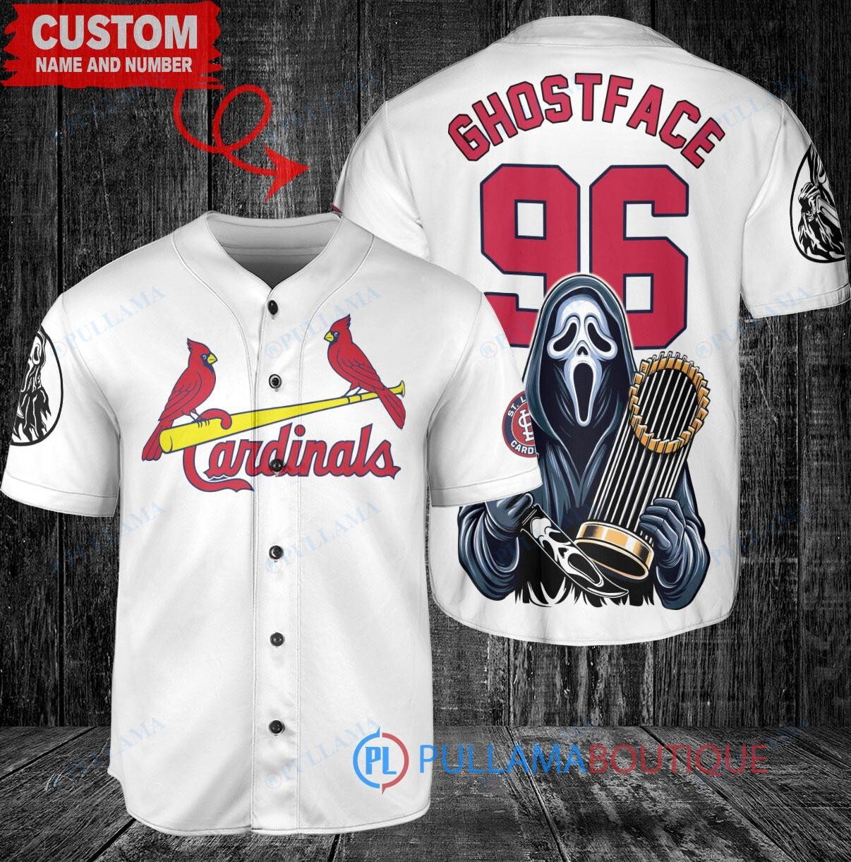 St. Louis Cardinals Ghostface Scream Halloween World Series Trophy Baseball Jersey White