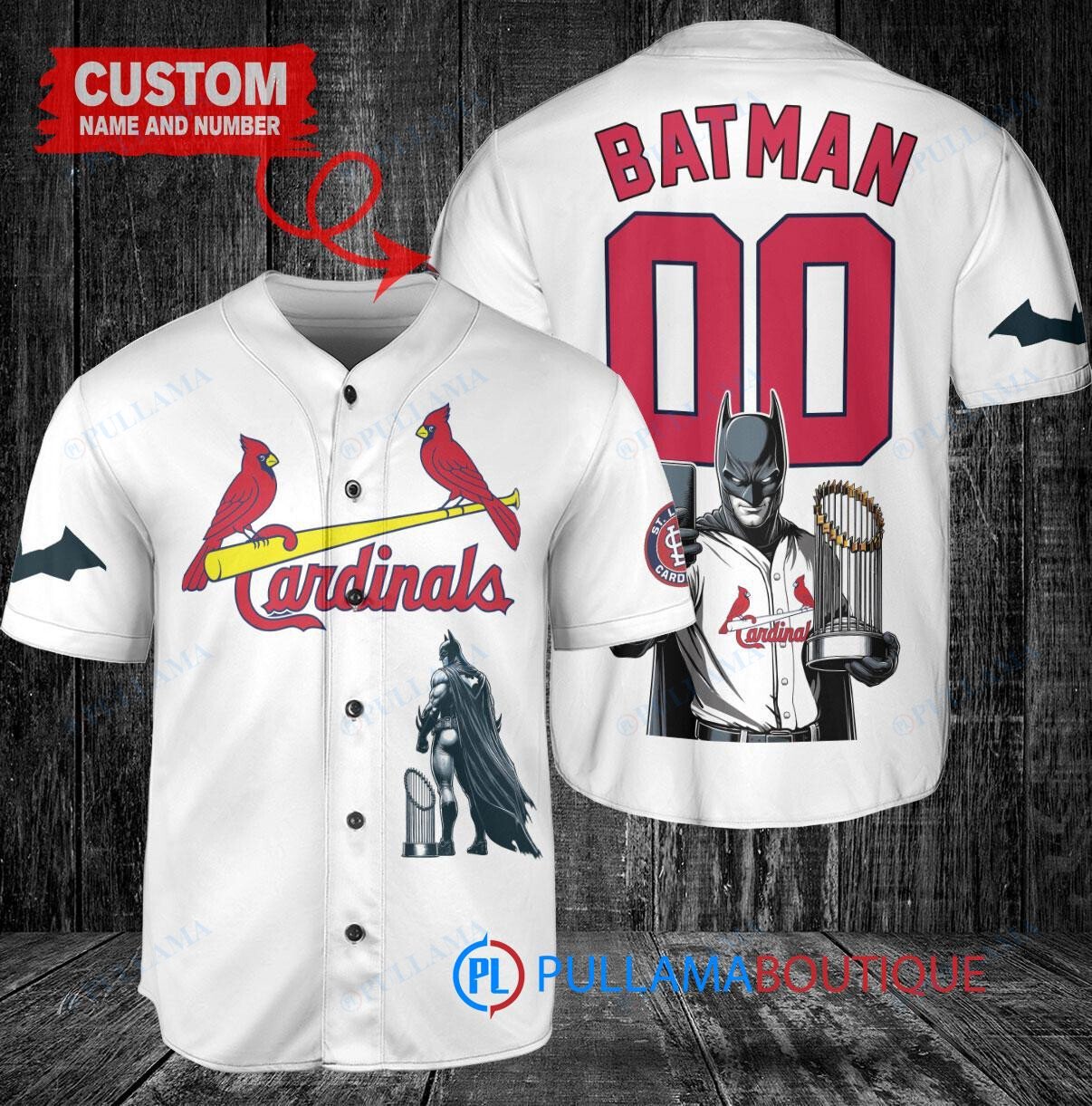 St. Louis Cardinals x DC Comics Batman The Dark Knight with Trophy Custom Baseball Jersey White