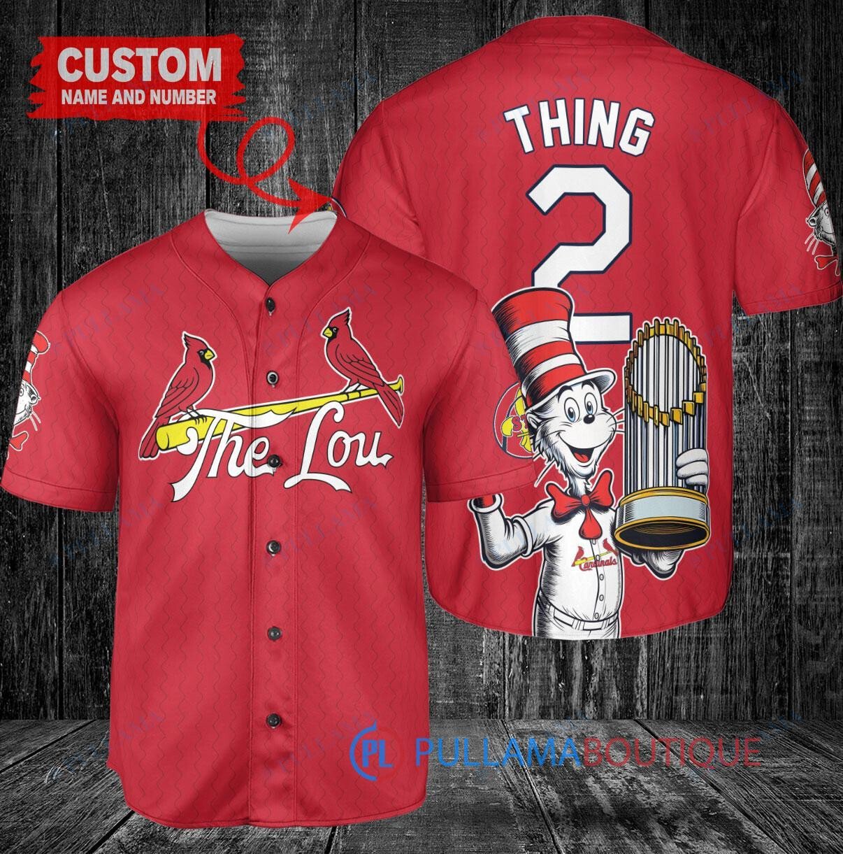 St. Louis Cardinals x Dr Seuss with World Series Trophy Custom Baseball Jersey Red City Connect