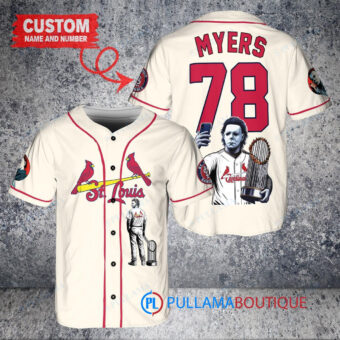 St. Louis Cardinals x Halloween Michael Myers with Trophy Custom Baseball Jersey Cream