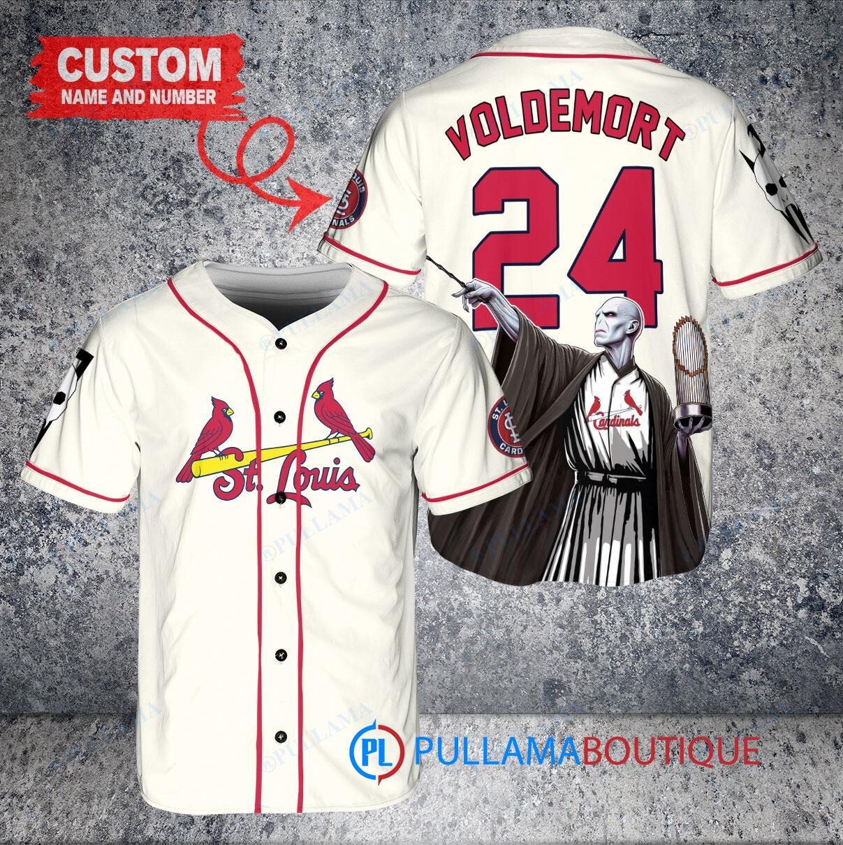 St. Louis Cardinals x Lord Voldemort Harry Potter with Trophy Custom Baseball Jersey Cream