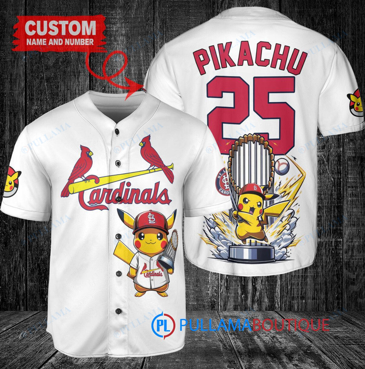 St. Louis Cardinals x Pikachu Pokemon with Trophy Custom Baseball Jersey White