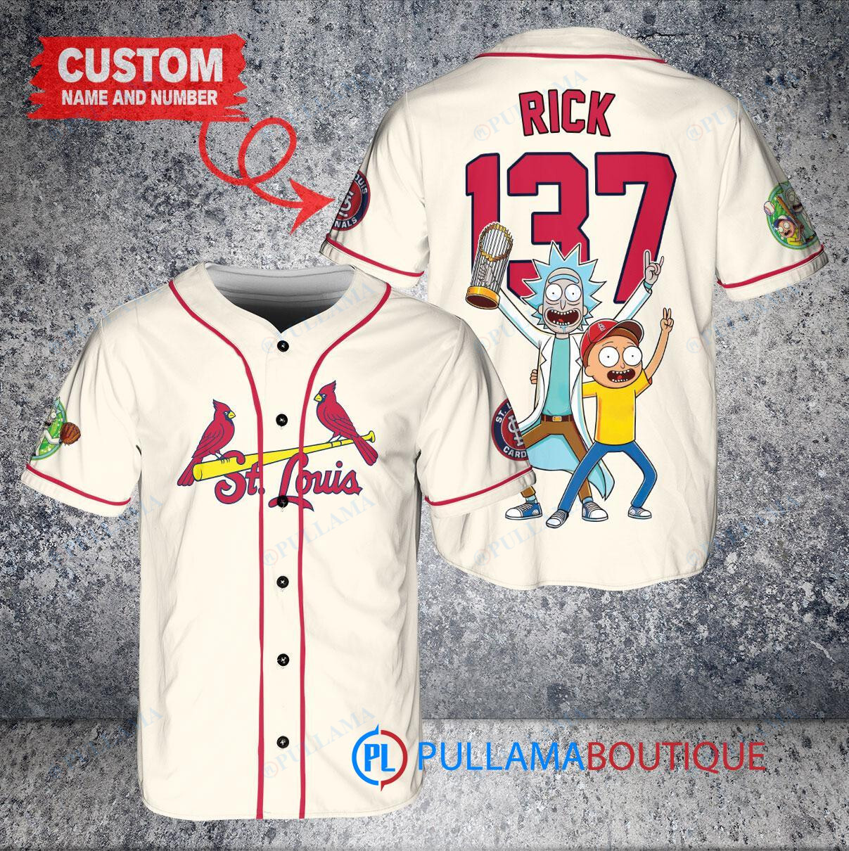 St. Louis Cardinals x Rick and Morty with Trophy Custom Baseball Jersey Cream